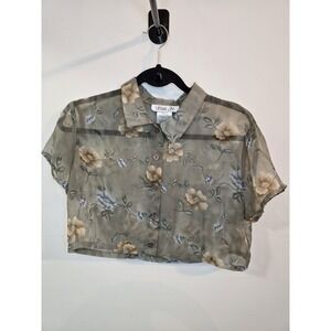 Vintage Lisa Jo Sheer Floral Crop Blouse Womens 11/12 Y2K 90s Cottagecore Fairy